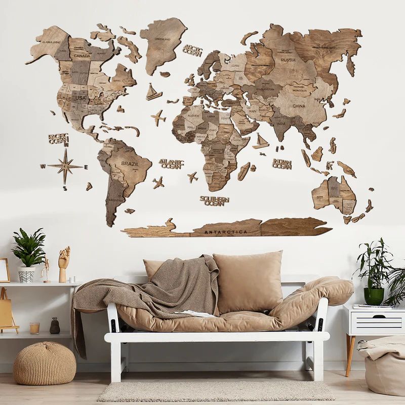 3D Wooden World Map Terra