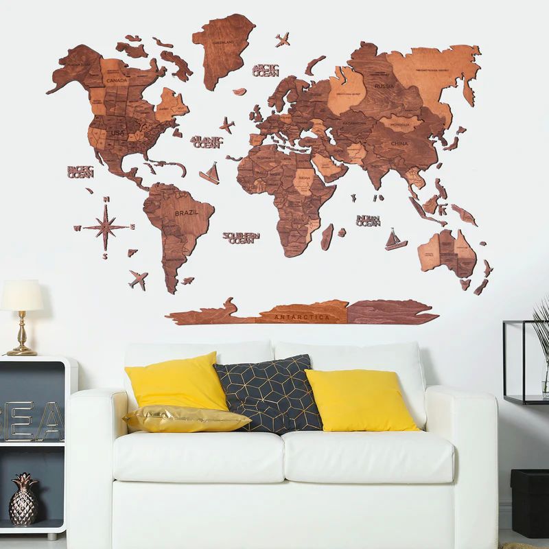 3D Wooden World Map Oak