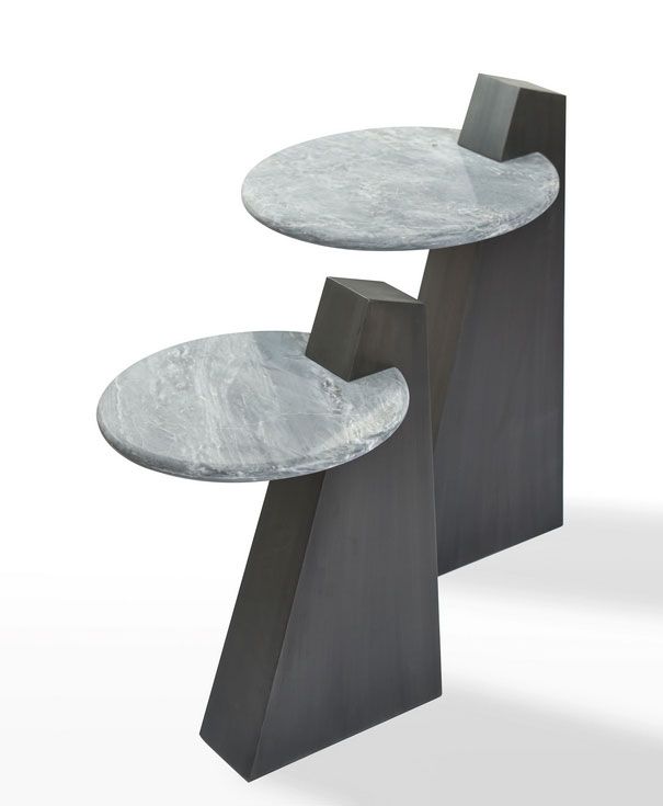 Sleek Black Base Mosaic Marble Round Side Table