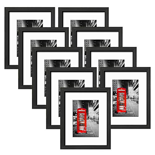 8x10 Picture Frame Set of 9, Made to Display Photos 5x7 with Mat or