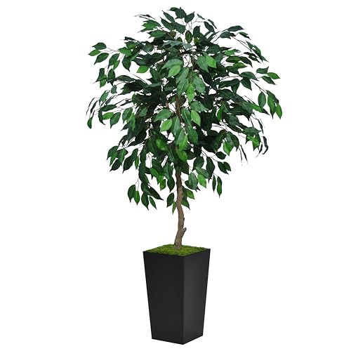 ASTIDY Artificial Ficus Tree 5FT Faux Indoor Tree with Black Tall