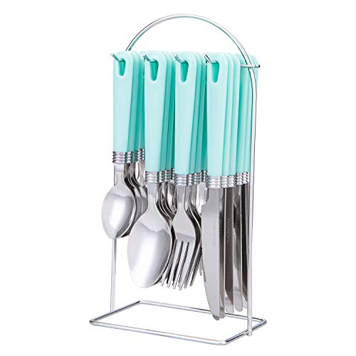 Cutiset 25 piece Stainless Steel Flatware Set with Hanging Caddy (Green