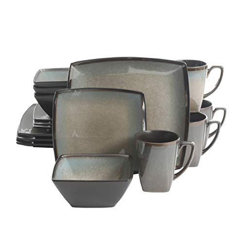 Gibson Elite Tequesta 16 Piece Square Dinnerware Set, Taupe