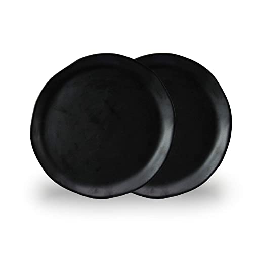 roro HandMolded Ceramic Stoneware Dinner Plates in Matte Black (Set of