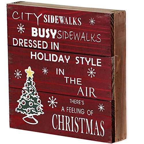 Rustic Christmas Sign Decor Wood Plaque Hanging Wall Art Sign, 8" x 8" Primitive Christmas Box