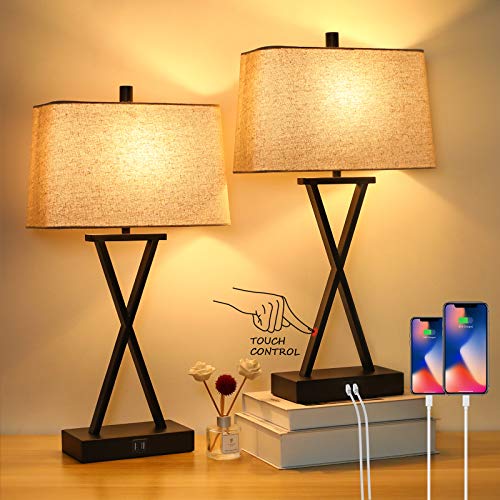 Set of 2 Touch Control 3Way Dimmable Table Lamp Modern Nightstand Lamp