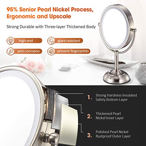 VESAUR Professional 7.5" Lighted Makeup Mirror, 10X Magnifying Vanity