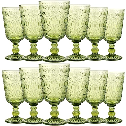 Wine Glasses Set of 12 Vintage Goblet 9 oz Vintage Colored Glass Goblet Beverage Stemmed Glass
